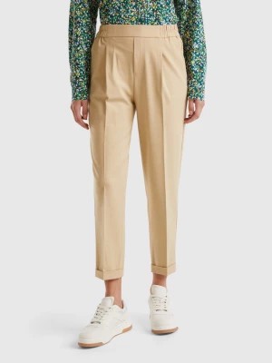 Zdjęcie produktu Benetton, Trousers With Cuff In Stretch Viscose Blend, size XXS, Beige, Women United Colors of Benetton