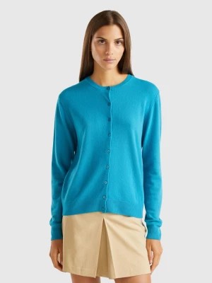 Zdjęcie produktu Benetton, Turquoise Crew Neck Cardigan In Pure Merino Wool, size M, Turquoise, Women United Colors of Benetton