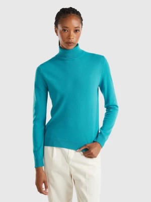 Zdjęcie produktu Benetton, Turquoise Turtleneck Sweater In Pure Merino Wool, size XS, Turquoise, Women United Colors of Benetton