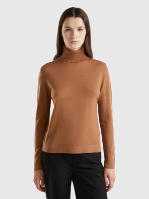 Zdjęcie produktu Benetton, Turtleneck In Pure Merino Wool, size M, Camel, Women United Colors of Benetton