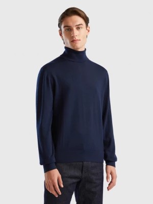 Zdjęcie produktu Benetton, Turtleneck In Pure Merino Wool, size XXL, Dark Blue, Men United Colors of Benetton