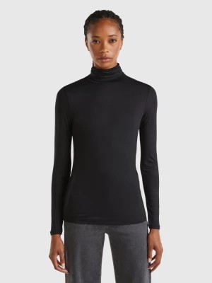 Zdjęcie produktu Benetton, Turtleneck T-shirt In Sustainable Stretch Viscose, size S, Black, Women United Colors of Benetton