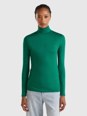 Zdjęcie produktu Benetton, Turtleneck T-shirt In Sustainable Stretch Viscose, size S, Dark Green, Women United Colors of Benetton