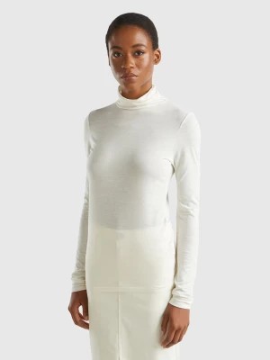 Zdjęcie produktu Benetton, Turtleneck T-shirt In Viscose And Cashmere Blend, size S, Creamy White, Women United Colors of Benetton