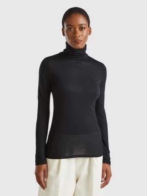 Zdjęcie produktu Benetton, Turtleneck T-shirt In Viscose And Cashmere Blend, size XXS, Black, Women United Colors of Benetton