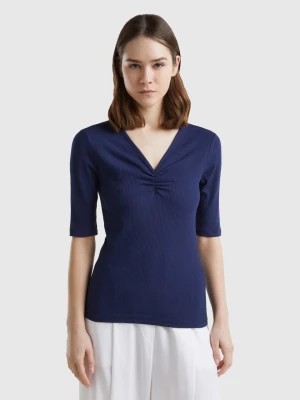 Zdjęcie produktu Benetton, V-neck Slim Fit T-shirt, size M, Dark Blue, Women United Colors of Benetton