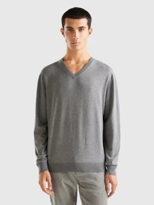 Zdjęcie produktu Benetton, V-neck Sweater In Lightweight Cotton Blend, size M, Dark Gray, Men United Colors of Benetton