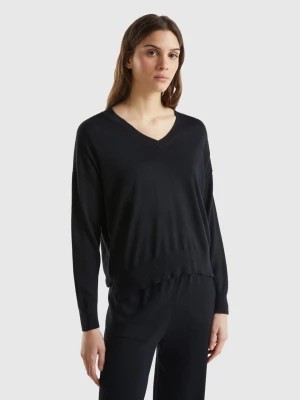 Zdjęcie produktu Benetton, V-neck Sweater In Modal® Blend, size L, Black, Women United Colors of Benetton