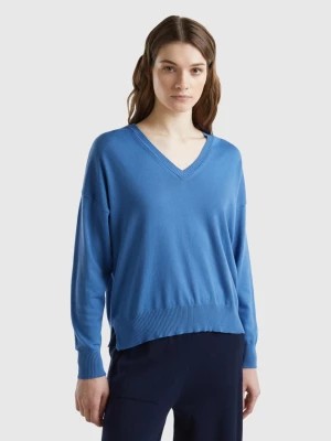 Zdjęcie produktu Benetton, V-neck Sweater In Modal® Blend, size L, Blue, Women United Colors of Benetton