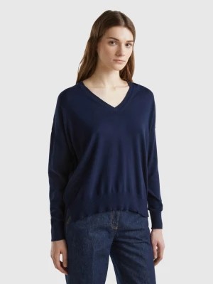 Zdjęcie produktu Benetton, V-neck Sweater In Modal® Blend, size L, Dark Blue, Women United Colors of Benetton