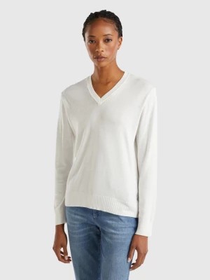 Zdjęcie produktu Benetton, V-neck Sweater In Modal® Blend, size M, Creamy White, Women United Colors of Benetton