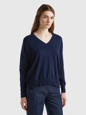 Zdjęcie produktu Benetton, V-neck Sweater In Modal® Blend, size M, Dark Blue, Women United Colors of Benetton