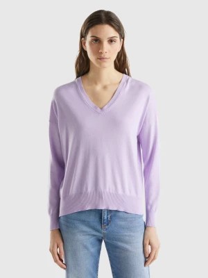 Zdjęcie produktu Benetton, V-neck Sweater In Modal® Blend, size M, Lilac, Women United Colors of Benetton