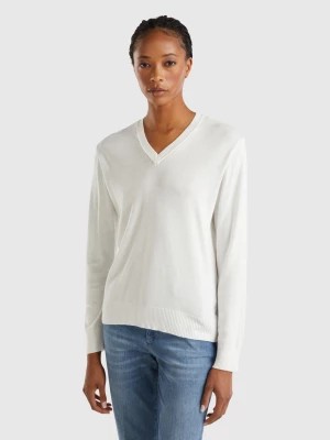 Zdjęcie produktu Benetton, V-neck Sweater In Modal® Blend, size S, Creamy White, Women United Colors of Benetton