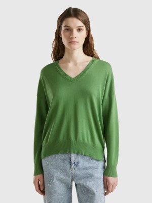 Zdjęcie produktu Benetton, V-neck Sweater In Modal® Blend, size S, Military Green, Women United Colors of Benetton