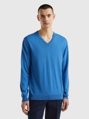 Zdjęcie produktu Benetton, V-neck Sweater In Pure Cotton, size L, Blue, Men United Colors of Benetton