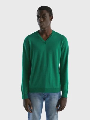 Zdjęcie produktu Benetton, V-neck Sweater In Pure Cotton, size L, Dark Green, Men United Colors of Benetton