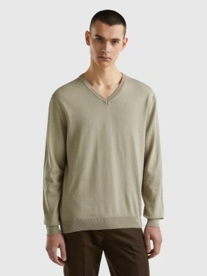 Zdjęcie produktu Benetton, V-neck Sweater In Pure Cotton, size L, Light Green, Men United Colors of Benetton