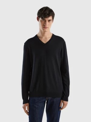 Zdjęcie produktu Benetton, V-neck Sweater In Pure Cotton, size M, Black, Men United Colors of Benetton