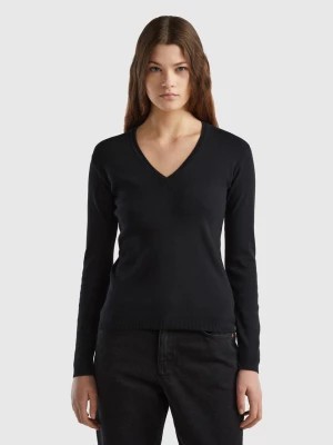 Zdjęcie produktu Benetton, V-neck Sweater In Pure Cotton, size M, Black, Women United Colors of Benetton