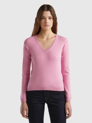Zdjęcie produktu Benetton, V-neck Sweater In Pure Cotton, size M, Pastel Pink, Women United Colors of Benetton