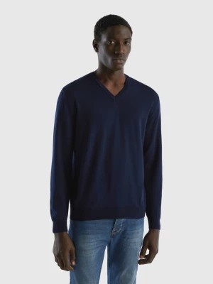 Zdjęcie produktu Benetton, V-neck Sweater In Pure Cotton, size S, Dark Blue, Men United Colors of Benetton