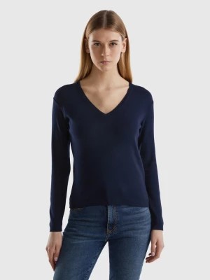 Zdjęcie produktu Benetton, V-neck Sweater In Pure Cotton, size S, Dark Blue, Women United Colors of Benetton