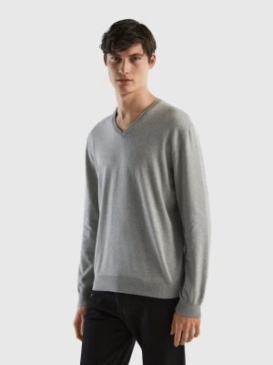 Zdjęcie produktu Benetton, V-neck Sweater In Pure Cotton, size XL, Light Gray, Men United Colors of Benetton