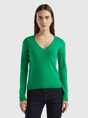 Zdjęcie produktu Benetton, V-neck Sweater In Pure Cotton, size XS, Green, Women United Colors of Benetton
