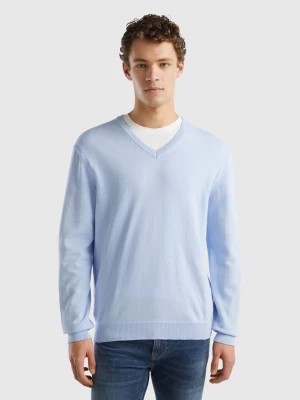 Zdjęcie produktu Benetton, V-neck Sweater In Pure Cotton, size XXL, Sky Blue, Men United Colors of Benetton