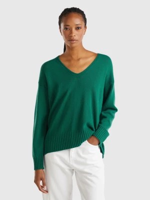 Zdjęcie produktu Benetton, V-neck Sweater In Wool Blend, size S, Dark Green, Women United Colors of Benetton