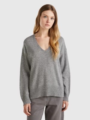 Zdjęcie produktu Benetton, V-neck Sweater In Wool Blend, size XL, Gray, Women United Colors of Benetton