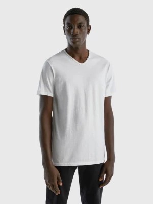 Zdjęcie produktu Benetton, V-neck T-shirt In 100% Cotton, size M, White, Men United Colors of Benetton