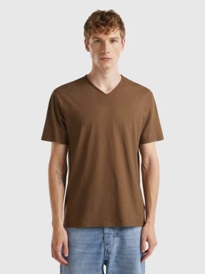 Zdjęcie produktu Benetton, V-neck T-shirt In 100% Cotton, size XL, Brown, Men United Colors of Benetton