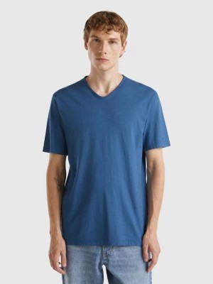 Zdjęcie produktu Benetton, V-neck T-shirt In 100% Cotton, size XXXL, Air Force Blue, Men United Colors of Benetton