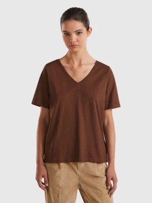 Zdjęcie produktu Benetton, V-neck T-shirt In Slub Cotton, size L, Brown, Women United Colors of Benetton