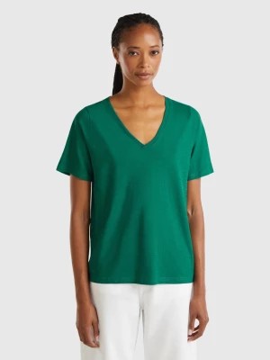 Zdjęcie produktu Benetton, V-neck T-shirt In Slub Cotton, size L, Dark Green, Women United Colors of Benetton