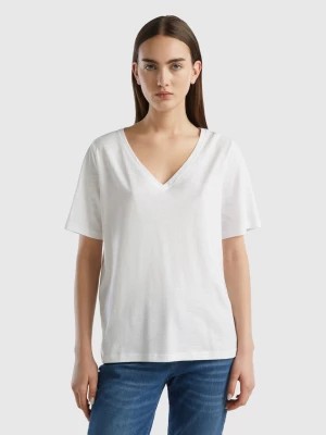 Zdjęcie produktu Benetton, V-neck T-shirt In Slub Cotton, size XS, White, Women United Colors of Benetton