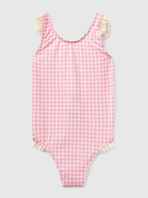 Zdjęcie produktu Benetton, Vichy One-piece Swimsuit With Flounces, size L, Pink, Kids United Colors of Benetton