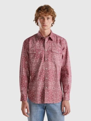 Zdjęcie produktu Benetton, Western Style Shirt With Bandana Print, size M, Burgundy, Men United Colors of Benetton