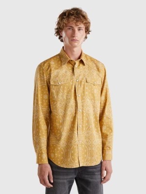 Zdjęcie produktu Benetton, Western Style Shirt With Bandana Print, size S, Mustard, Men United Colors of Benetton