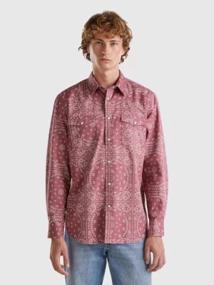 Zdjęcie produktu Benetton, Western Style Shirt With Bandana Print, size XL, Burgundy, Men United Colors of Benetton