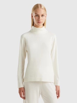 Zdjęcie produktu Benetton, White Turtleneck Sweater In Cashmere And Wool Blend, size L, Creamy White, Women United Colors of Benetton