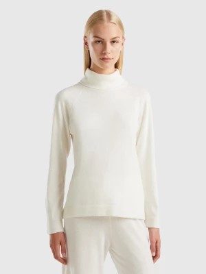 Zdjęcie produktu Benetton, White Turtleneck Sweater In Cashmere And Wool Blend, size M, Creamy White, Women United Colors of Benetton