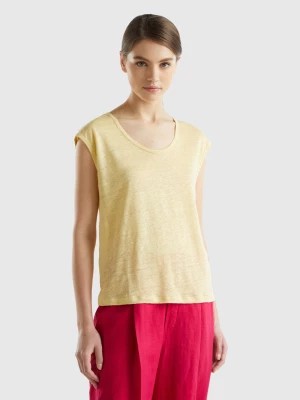 Zdjęcie produktu Benetton, Wide Neck T-shirt In Pure Linen, size M, Yellow, Women United Colors of Benetton