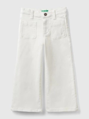 Zdjęcie produktu Benetton, Wide Trousers In Stretch Cotton, size 82, Creamy White, Kids United Colors of Benetton