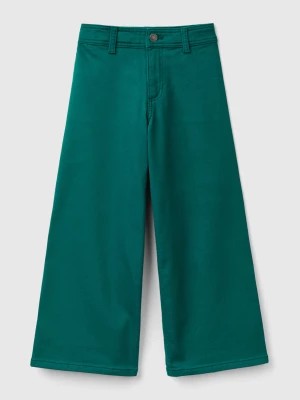 Zdjęcie produktu Benetton, Wide Trousers In Stretch Cotton, size S, Dark Green, Kids United Colors of Benetton