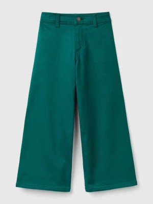 Zdjęcie produktu Benetton, Wide Trousers In Stretch Cotton, size XL, Dark Green, Kids United Colors of Benetton