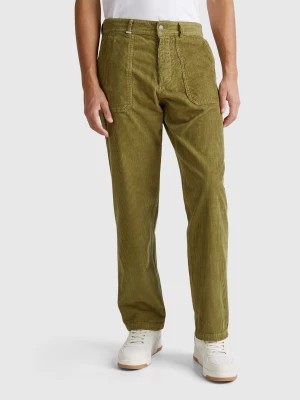 Zdjęcie produktu Benetton, Worker-style Velvet Trousers, size 46, Military Green, Men United Colors of Benetton