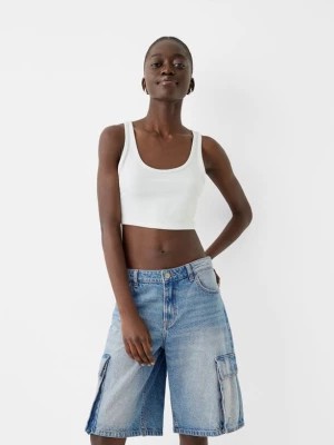 Zdjęcie produktu Bershka Denimowe Bermudy Typu Baggy Cargo Kobieta Wyblakły Niebieski